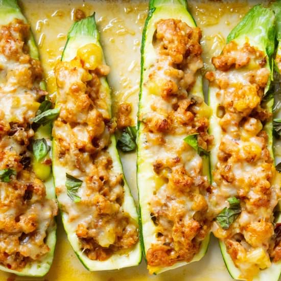Chicken Sausage Zucchini Boats