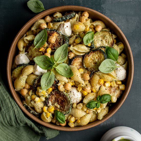 Corn and zucchini pasta salad
