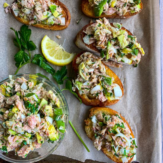 Tuna Avocado “Bruschetta” Toasts
