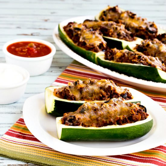 Cheesy Salsa Beef Zucchini Boats