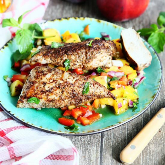 Jerk Rub Chicken with Peach Salsa