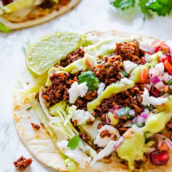 Vegan Mince Tacos with Ancho Chilli