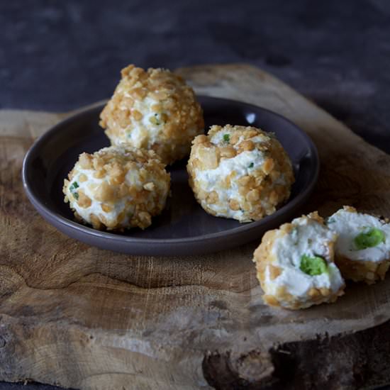 Peanut coated goat cheese balls