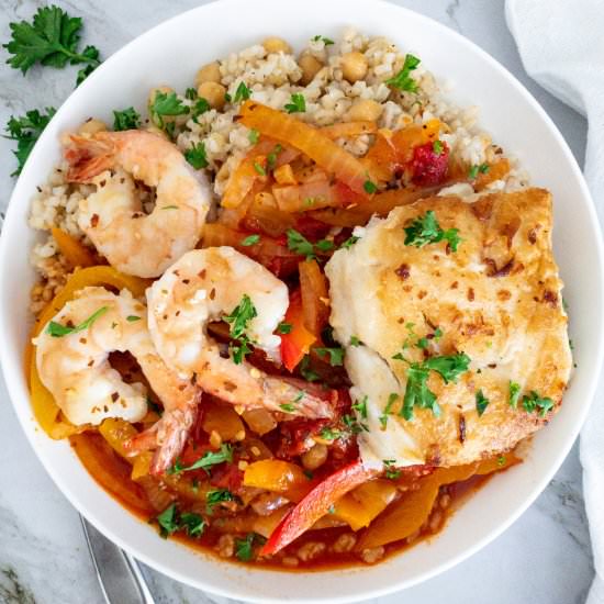 Spicy Spanish Cod & Shrimp
