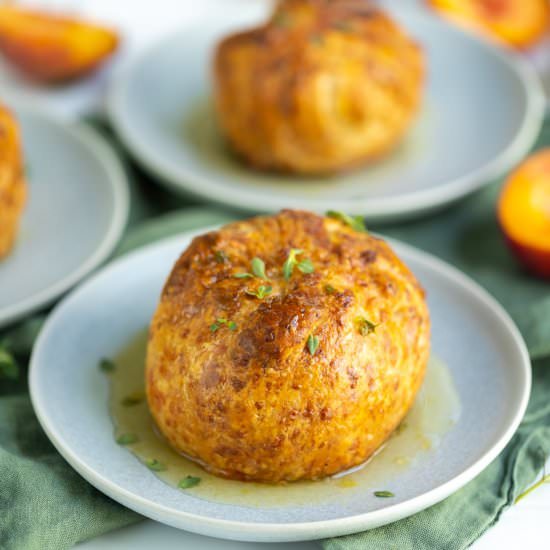 Peach dumplings with goat cheese