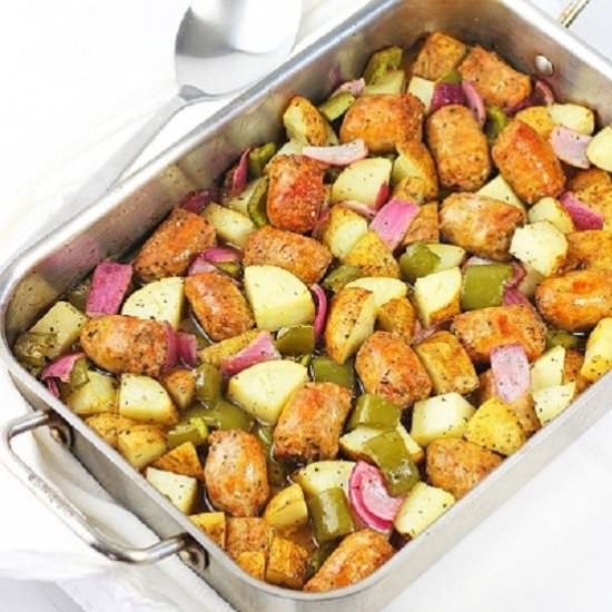 sausage, pepper, onion, potato bake
