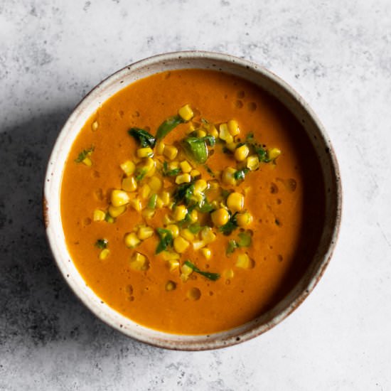 tomato basil soup with butter corn