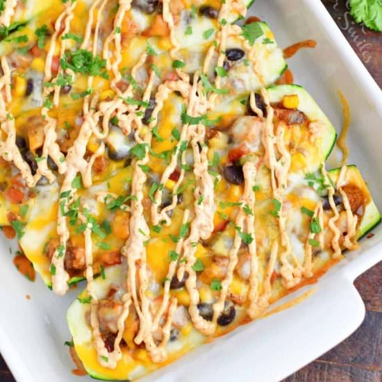 Southwest Chicken Zucchini Boats