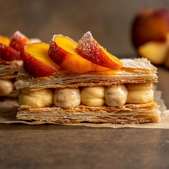 Peach hazelnut millefeuille