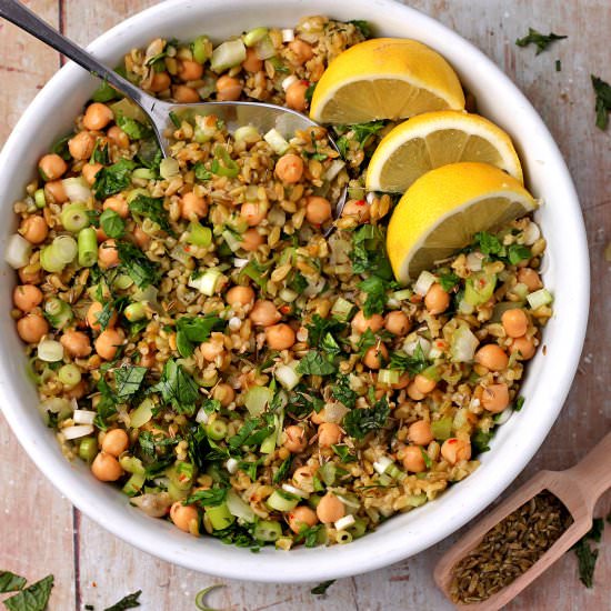 zesty lemony freekeh salad