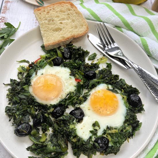 Fried Eggs with Greens