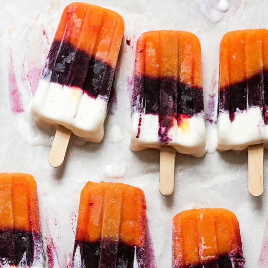 Peach, Blueberry, Vanilla Popsicles