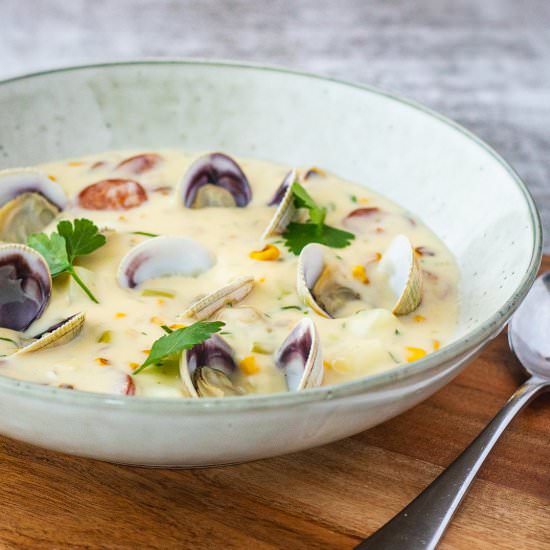CLAM, CHORIZO, CORN CHOWDER