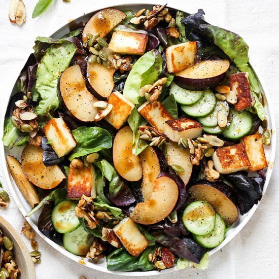 Plum and Fried Halloumi Salad