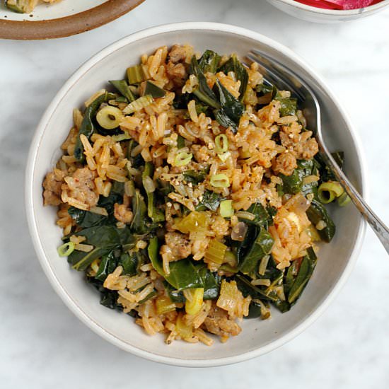 Dirty Rice with Collard Greens
