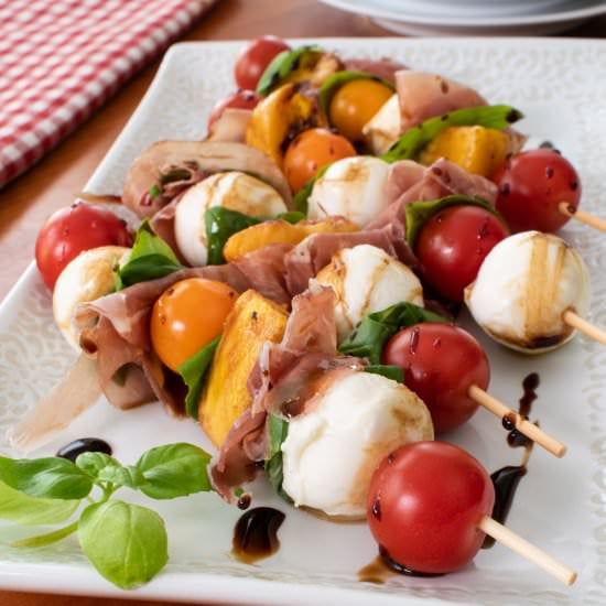Caprese Skewers with Peach and Pros