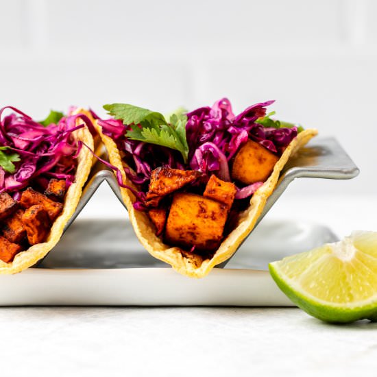 BBQ SWEET POTATO TOFU TACOS (VEGAN)