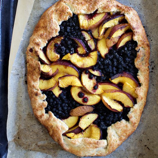Peach and blueberry galette