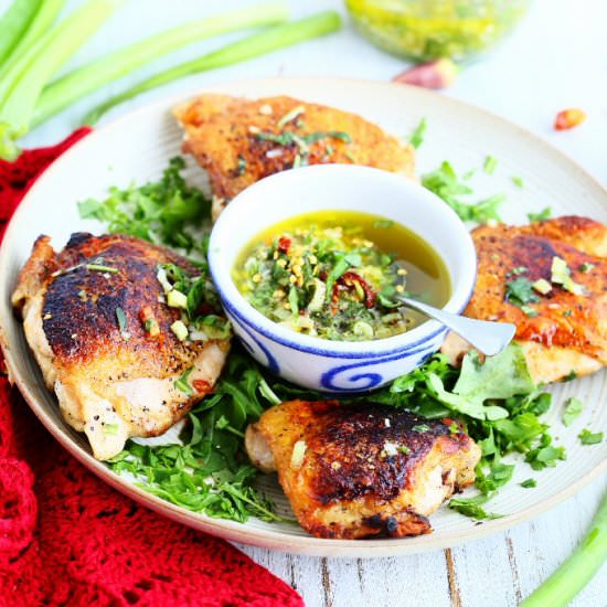 Chicken Under a Brick with Scallion
