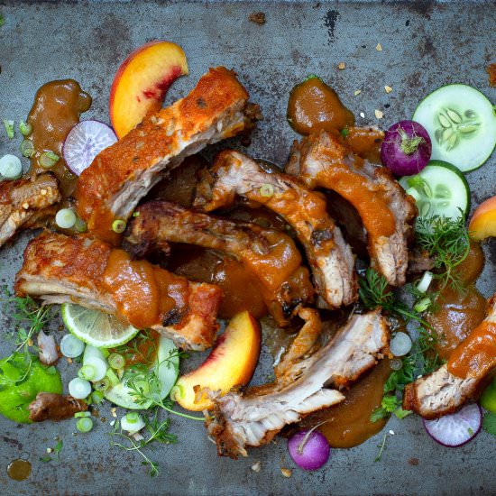 Peach Gochujang Braised Ribs