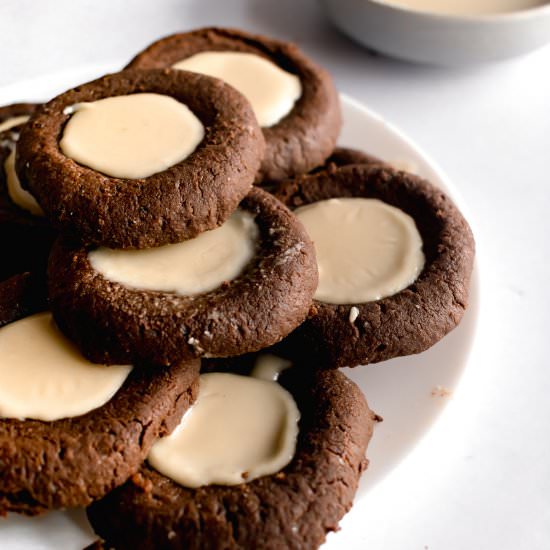 Chocolate Tahini Thumbprint Cookies