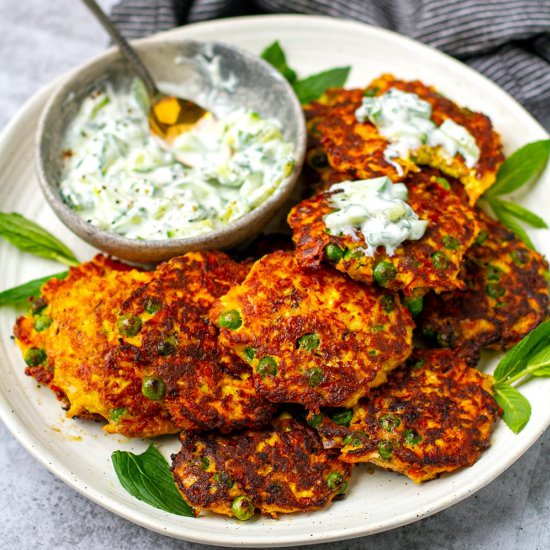 Paneer Fritters With Cucumber Raita