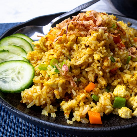 Vegan Curried Tofu Fried Rice- One