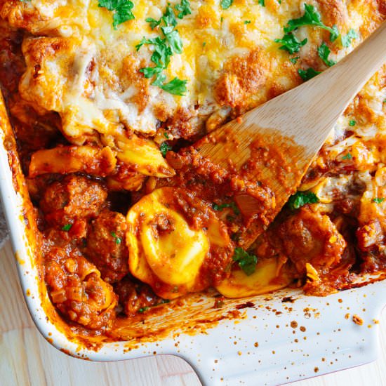 Meatball & Filled Pasta Bake