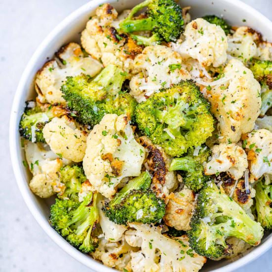 PARMESAN ROASTED BROCCOLI AND CAULI