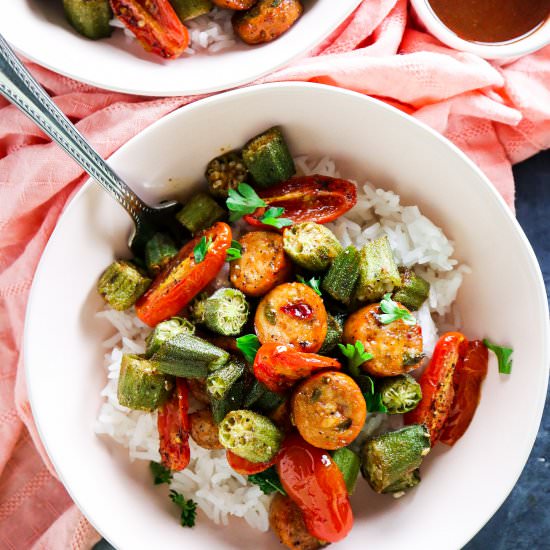 Chicken Sausage & Okra Sheetpan