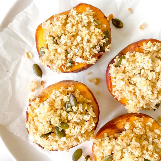 Crumble topped baked peaches
