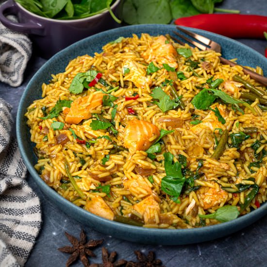 Hot Smoked Salmon Biryani