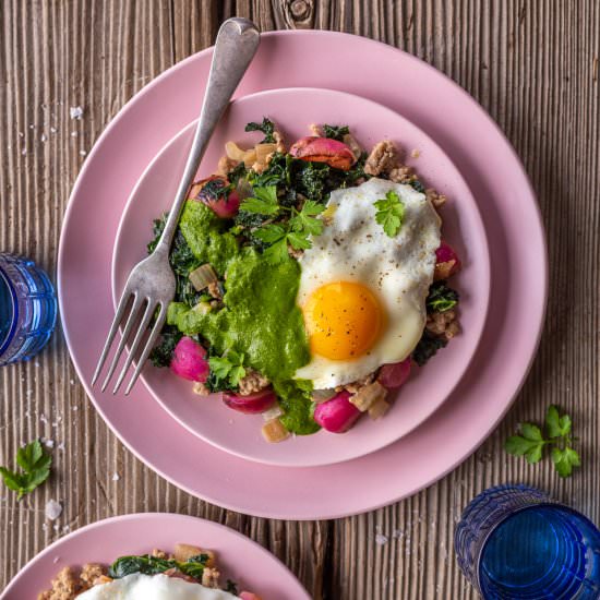 Sautéed Turkey, Radish, and Kale