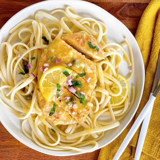 Chick’n Scallopini + Piccata Sauce