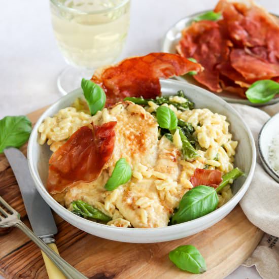 Creamy Chicken Orzo with Prosciutto