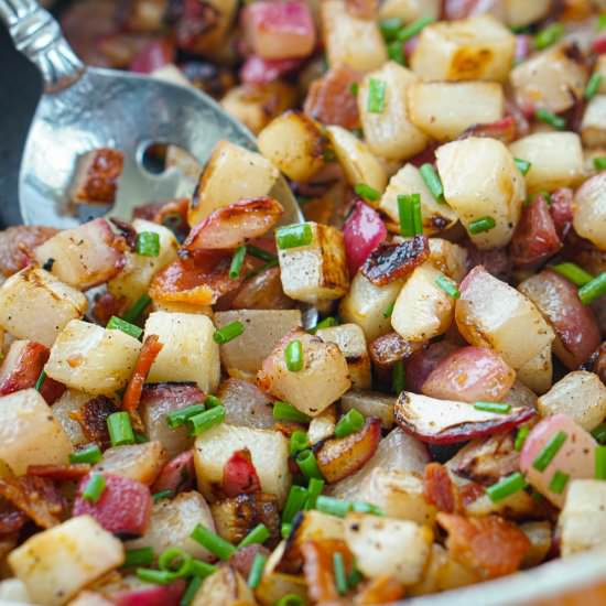 Fried Turnips & Radishes with Bacon