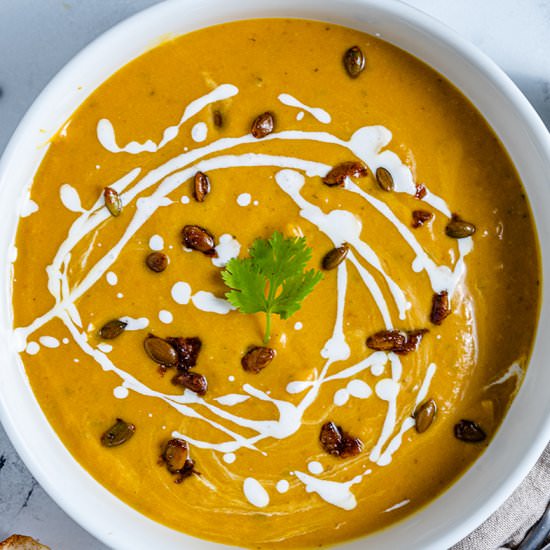 Pumpkin Bisque with Candied Pepitas