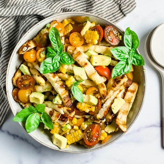 halloumi corn and tomato salad