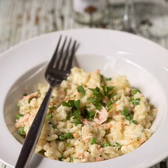 Creamy Salmon Risotto With Peas