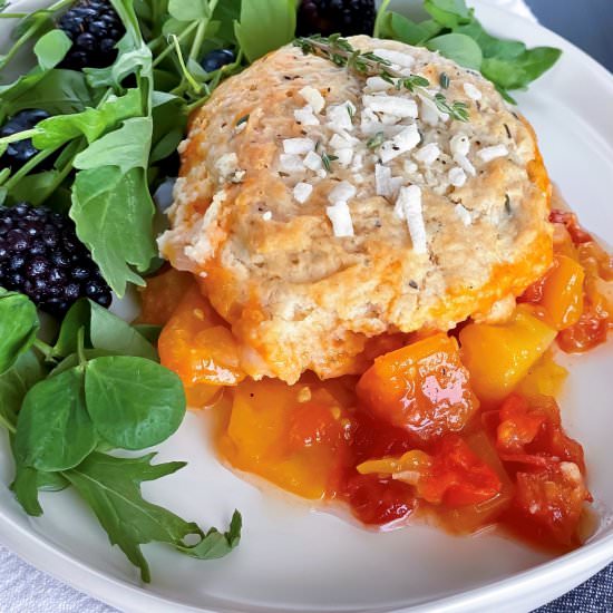 Tomato Cobbler with Cheese Biscuits