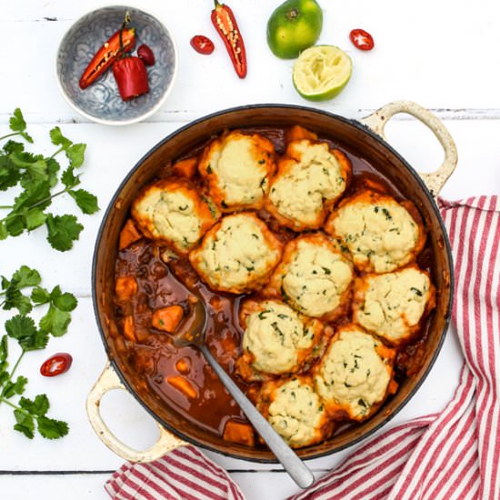 SWEET POTATO CHILLI WITH DUMPLINGS