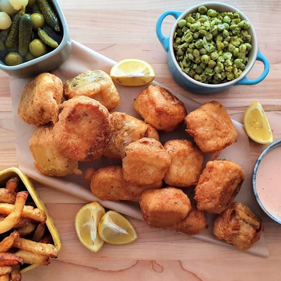Beer battered cod cubes