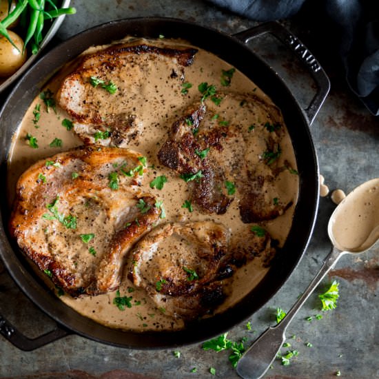 Pork Chops + Creamy Mustard Sauce