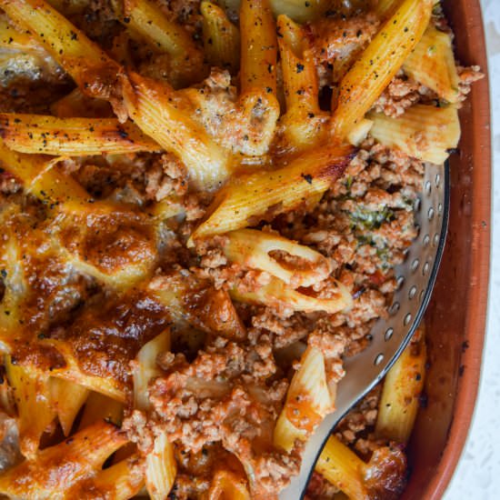Turkey, Spinach & Tomato Pasta Bake