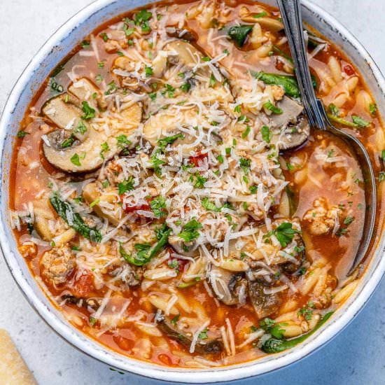 LEMON AND PARMESAN CHICKEN ORZO SOU
