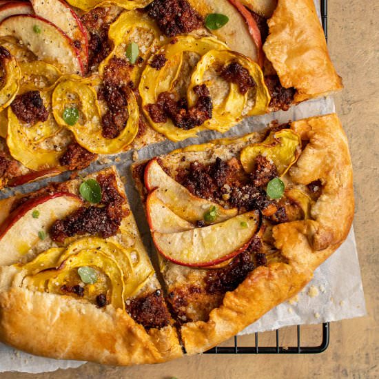 Delicata squash and chorizo galette