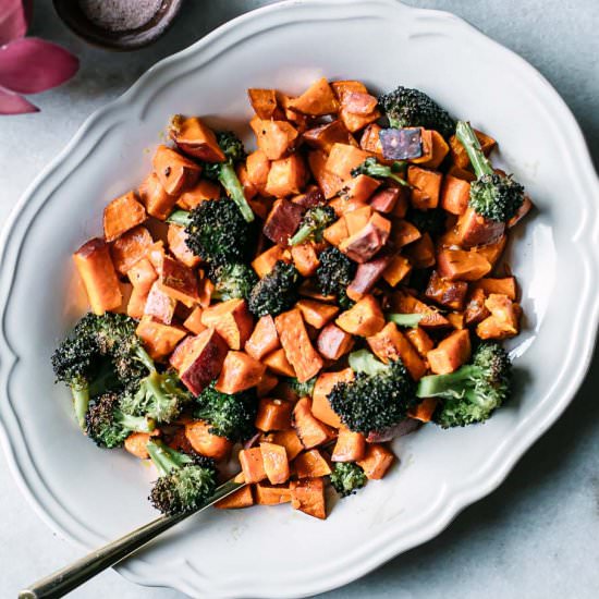 Roasted Sweet Potatoes and Broccoli