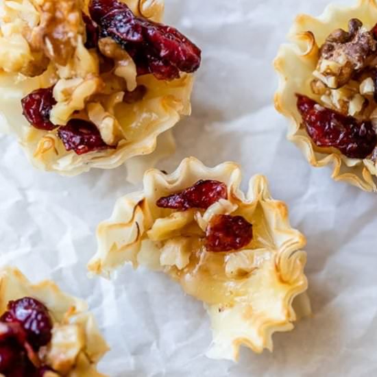 Brie Phyllo Cup w Craisins, Walnuts