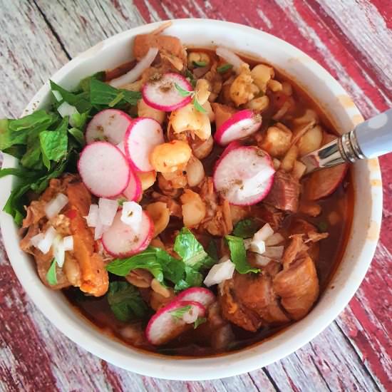 Traditional Mexican pork red pozole