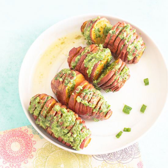 Air Fryer Hasselback Sweet Potatoes